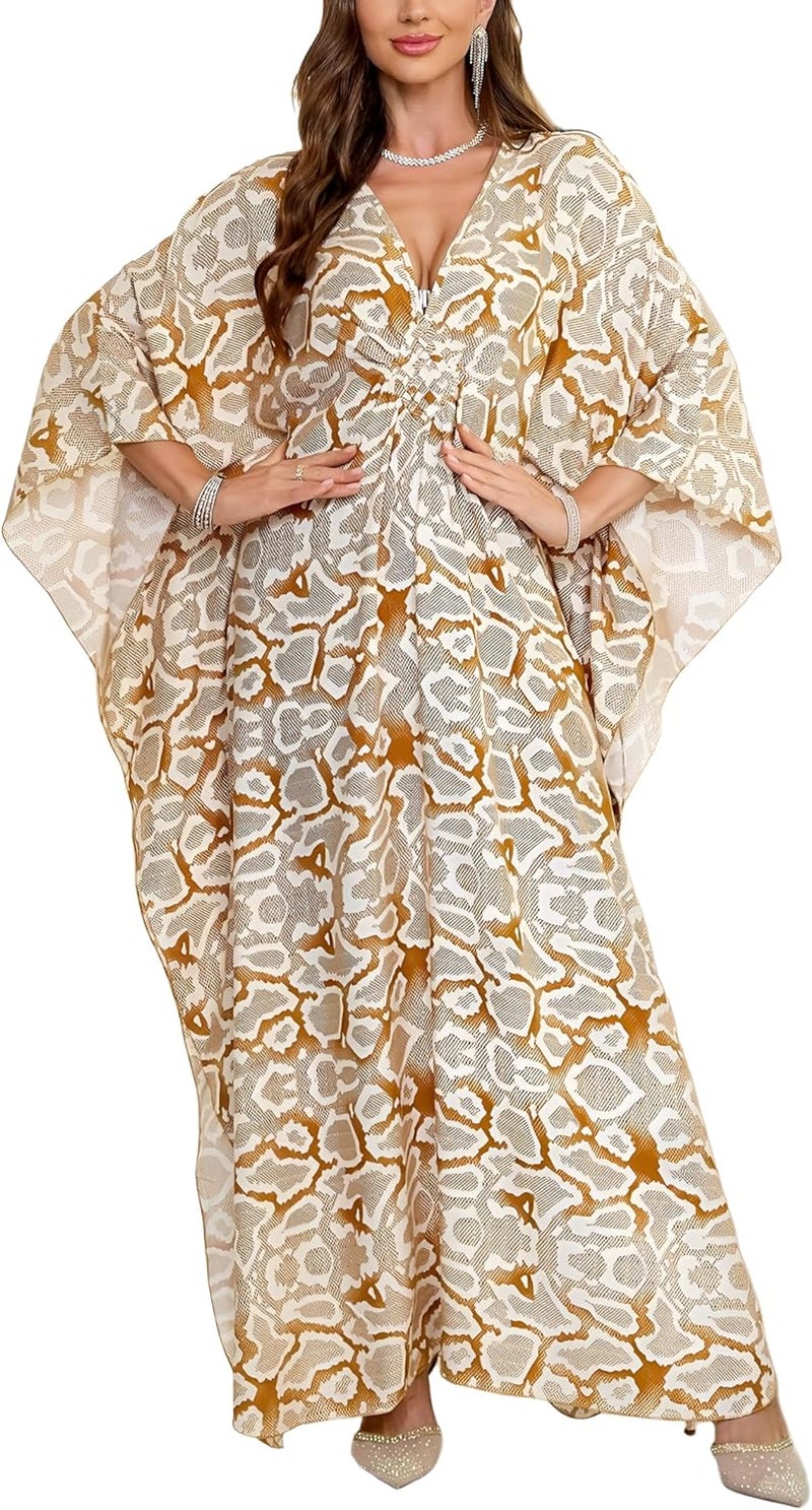 KEYLORTING Women’s Kaftan Beach Cover Up Dress Plus Size Summer Swimsuit Loungewear Maxi Dress - Image 1